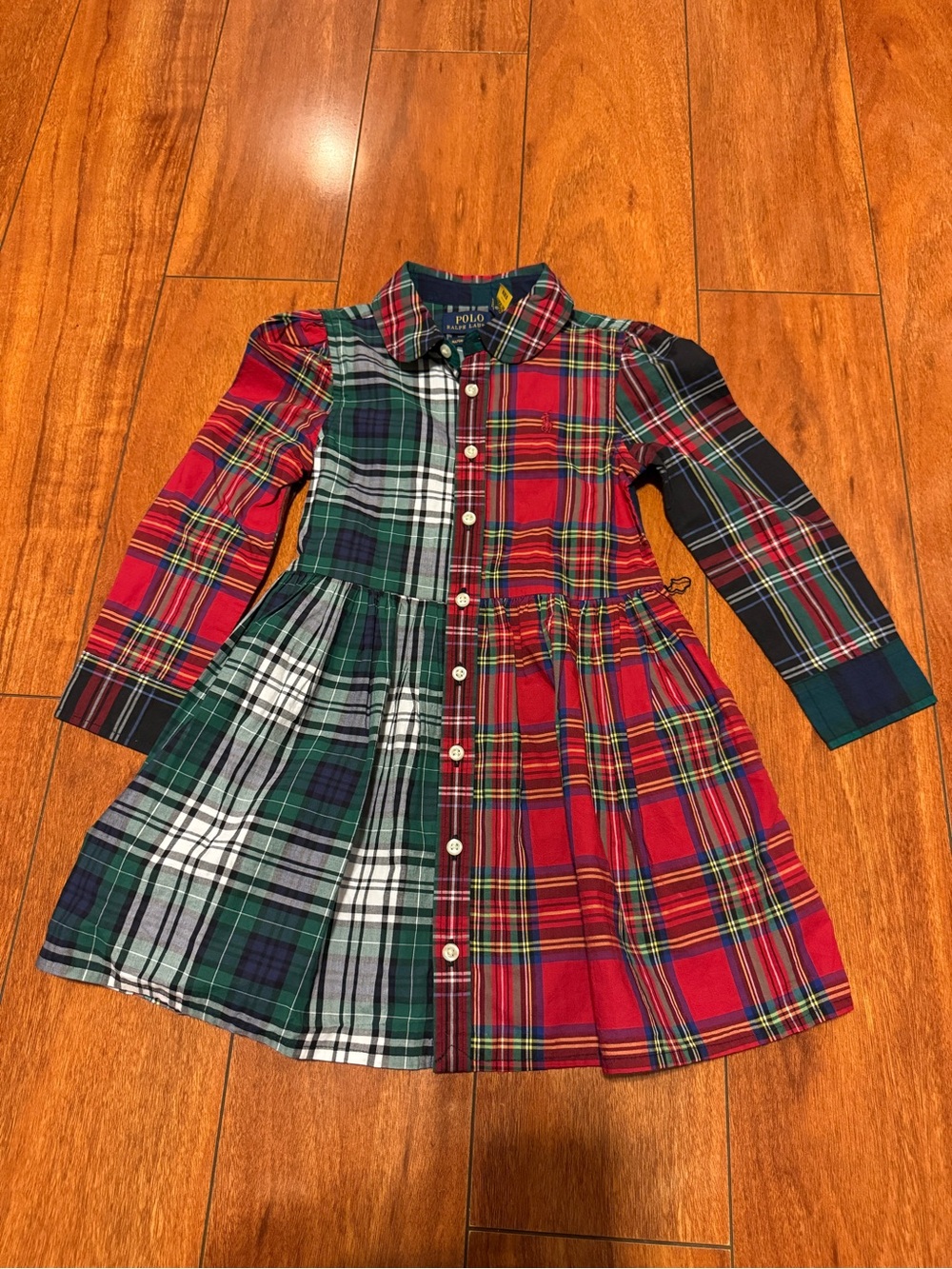 Ralph Lauren Mixed Plaid Button-Front Dress - Red & Green